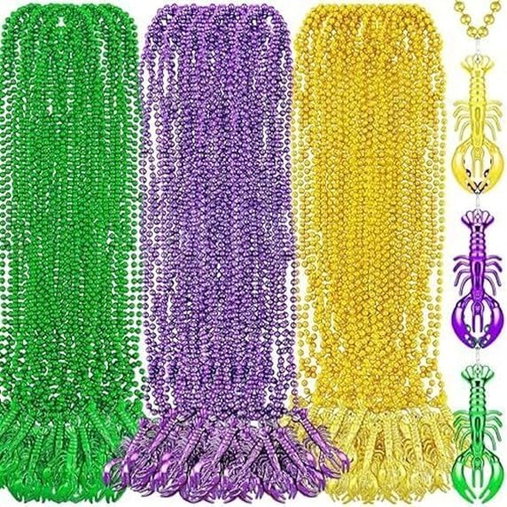 1728 Purple Green Gold Crawfish Lobster 144 Dozen Mardi Gras Bead Necklaces lot