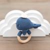KawaiOnO Handmade Cotton Crochet Amigurumi Rattle - Educational Baby Stuff for New Moms, Stuffed Animals for Infants, Baby Boy Stuff - Blue Whale with Wooden Handle - Perfect for Newborns and Toddlers view 2