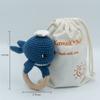 KawaiOnO Handmade Cotton Crochet Amigurumi Rattle - Educational Baby Stuff for New Moms, Stuffed Animals for Infants, Baby Boy Stuff - Blue Whale with Wooden Handle - Perfect for Newborns and Toddlers view 4