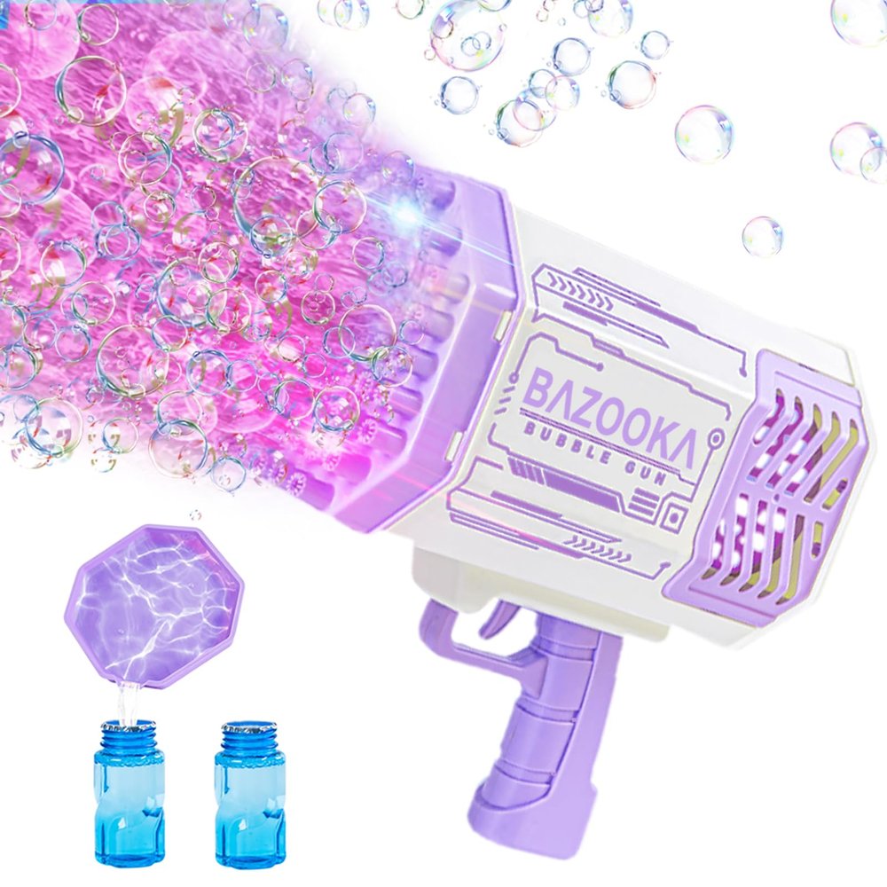 Bubble Gun, Bazooka Bubble Machine Gun, Bubble Blaster Gun with Bubble Solution, 69 Holes Bubble Bazooka Gun Outdoor Summer Toy Party Favors for Kids Purple Christmas Bubble Maker Blowers