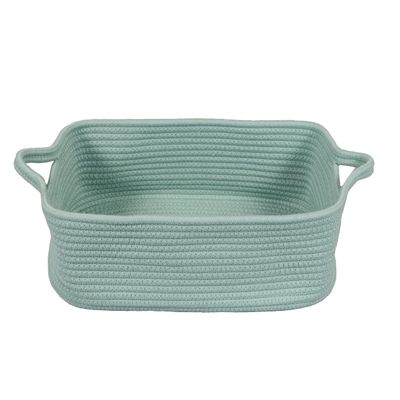 XUANGUO Woven Cotton Rope Storage Basket with Handles for Organizing Shelves Closet Small Cat Dog Pet Toy Baskets Box Bin Decorative Rectangle Baby Nursery Basket Gift Basket Empty (Light Green)