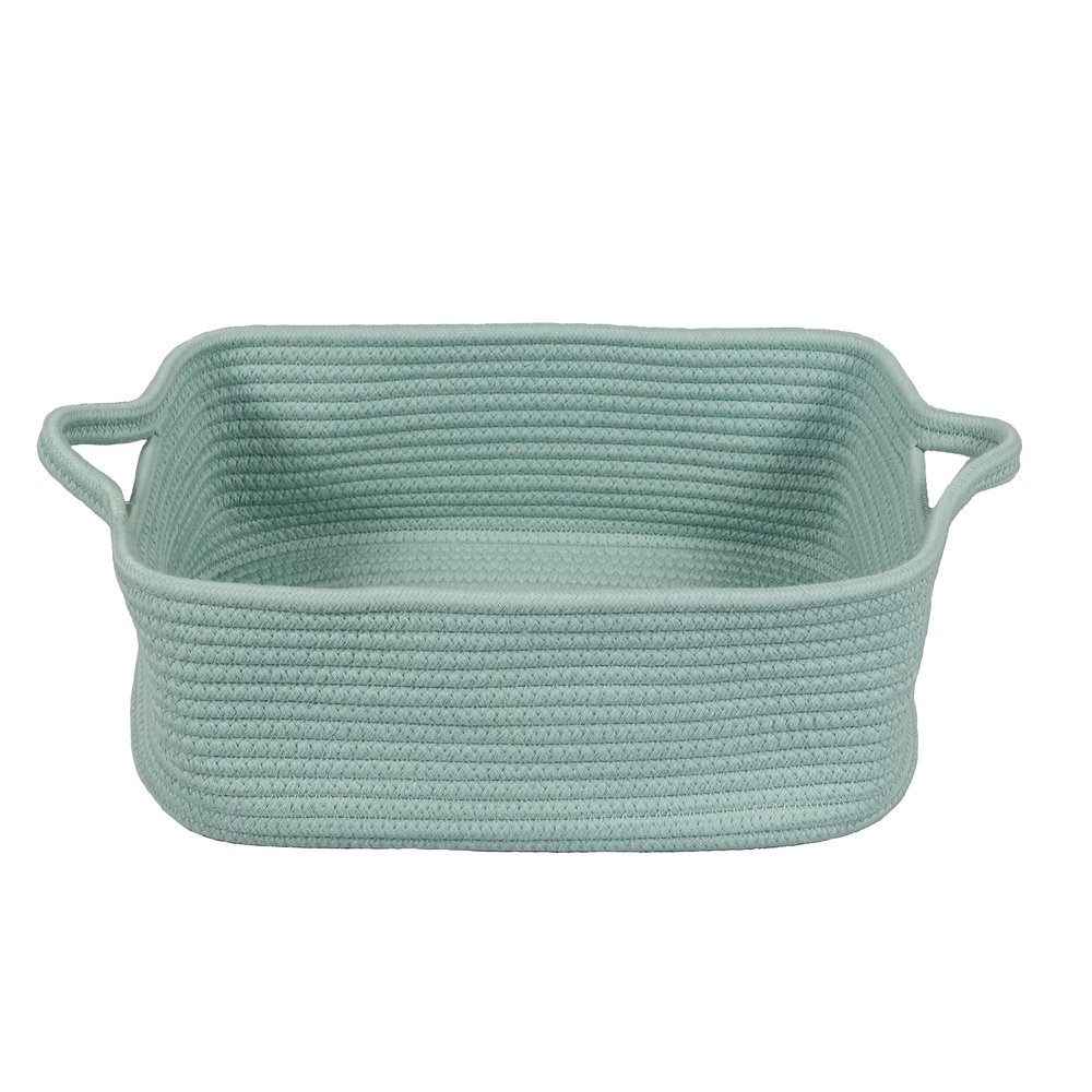 XUANGUO Woven Cotton Rope Storage Basket with Handles for Organizing Shelves Closet Small Cat Dog Pet Toy Baskets Box Bin Decorative Rectangle Baby Nursery Basket Gift Basket Empty (Light Green)