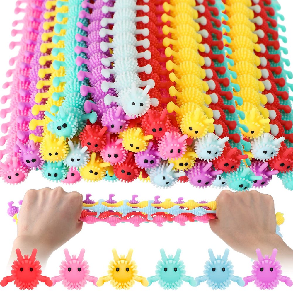 Chivao 50 Pack Bulk Stretchy String Fidget Toys Animal Sensory Toys for Kids and Adults Colorful Fidget Worm Stress Anxiety Relieve Goodie Bag Fillers Classroom Prizes Birthday Gifts (Worm Style)