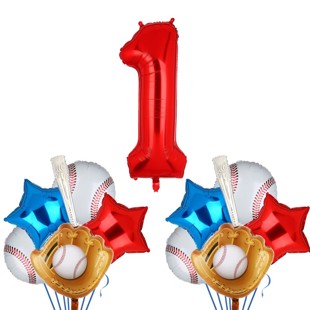 1st Birthday Party Decorations Baseball Foil Number 1 Balloons Set First Birthday Party Supplies Glove Round Baseball Bat Theme Mylar Balloon Boys Rookie of The Year 10 Inch 15 Inch 22 Inch
