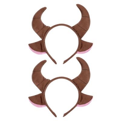 Uonlytech 2pcs horn headpiece Bull Horns Headband Cow Ears Headband Plush Animal Ear for Halloween Festival Theme Party Cosplay Costume cartoon headdress Decor hair hoop