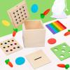 4-in-1 Montessori Wooden Play Kit for 1+ Year Old - Carrot Harvest Games, Infant Coin Box, Fine Motor Skills Toys and Cotton Swab Drop Game Box, Gift for Babies 6-12 Months view 1