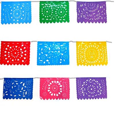 Mexican Party Fiesta 16"x13" LARGE Multi color party flags 18' string (3 Pack)