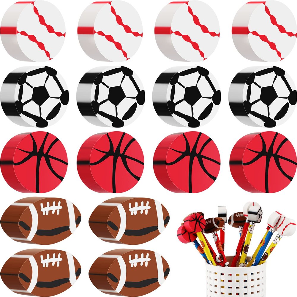 32 Pieces Fun Sport Mini Erasers Basketball Soccer Football Baseball Themed Erasers Birthday Party Favors Gifts for Student Prizes Classroom Rewards Supplies