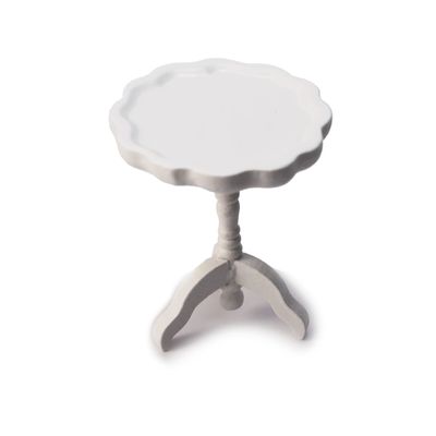 Miniature Dollhouse End Table 1:12 Scale Wooden Furniture Round Side Tea Table Model for Dollhouse Living Room Scene Decoration (White)