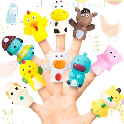 Chengu 10 Pcs Finger Puppets Rubber Farm Animal Finger Puppets Fun Bath Toy Educational Toy Birthday Party Gifts Favors for Storytelling Kids Toddlers Boys Girls