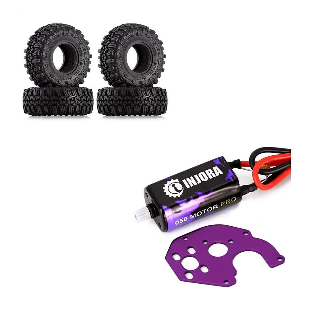 INJORA 1.0 Tires Soft Rubber Crawler Wheel Tires and Motor for SCX24 Gladiator Bronco C10 JLU Deadbolt B17 Axial 1/24 1/18 Tracked car