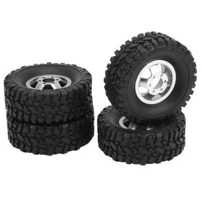 Hub Wheel Rims with Soft Rubber Tires, 4WD Rubber Tires Aluminum Alloy Wheel Hub for WPL C14 C24 B14 B24 B16 B36 1/16 RC Car Upgrade Part(Silver), car model accessories