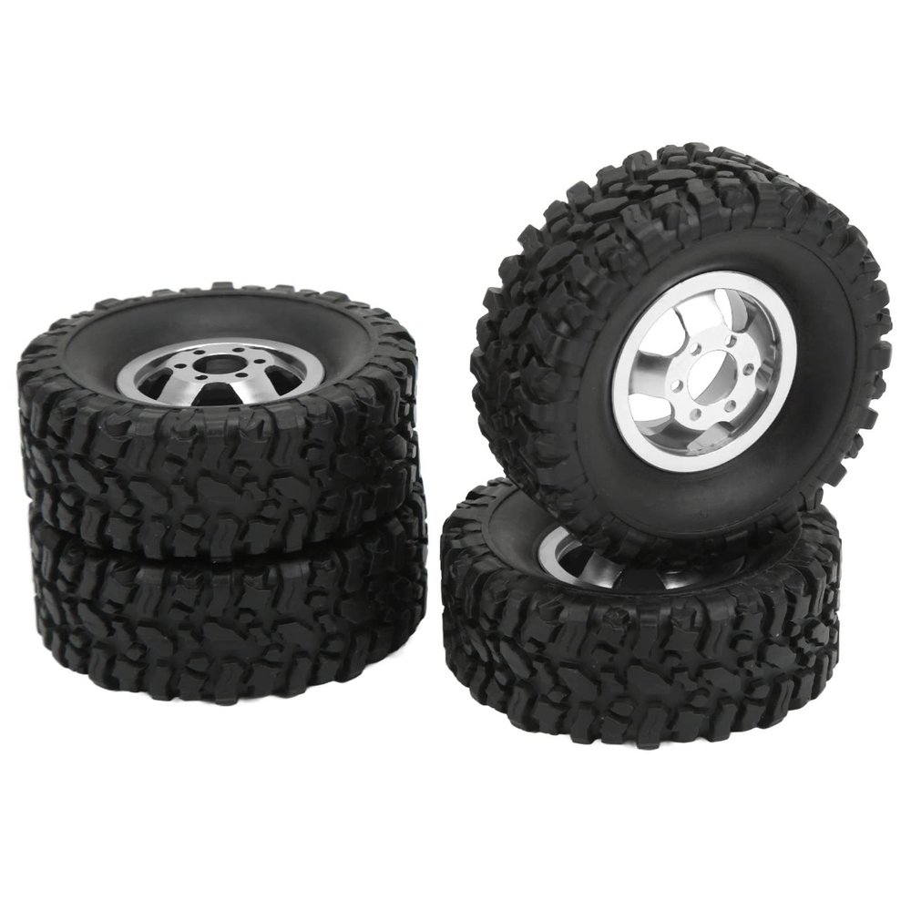 Hub Wheel Rims with Soft Rubber Tires, 4WD Rubber Tires Aluminum Alloy Wheel Hub for WPL C14 C24 B14 B24 B16 B36 1/16 RC Car Upgrade Part(Silver), car model accessories