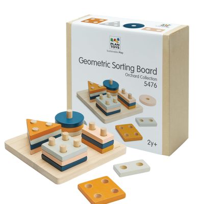 PlanToys Geometric Sorting Board in Orchard Shade | Montessori Shape, Size and Colour Learning Toy | Eco Friendly Fine Motor and Problem Solving Activity