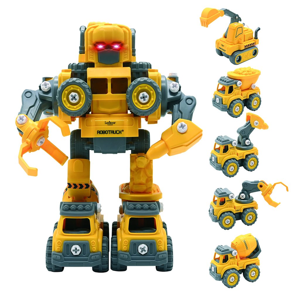 LEXiBOOK Robotruck, 5 in 1 Build-Your-own Robot kit, transformable Construction Vehicles 5 in 1, DIY, Construction, Building, Truck, Educational Kids' Toy, Yellow, ROBD10