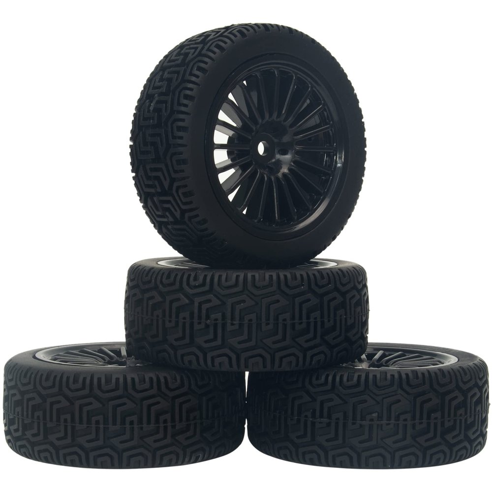 HOBBYMARKING Rubber Tires and Rims RC Wheel Set for Tamiya TT-01 TT-02 TT01E TL01 M-05 M-06 1/10 RC Rally Car