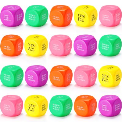 20 Pieces Motivational Stress Ball Bulk for Adults Square Shape Brain Stress Relief Balls Quotes Foam Dice for Kids Classroom School Supplies Social Emotional Learning Anxiety Toys, 5 Colors