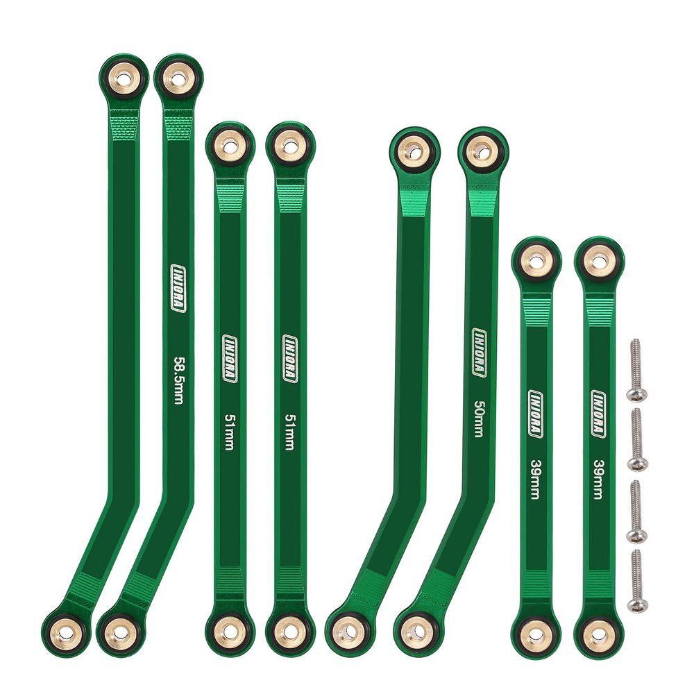 INJORA High Clearance Front 4 Links Set for SCX24 C10 JLU Bronco Base Camp Axial 1/24 RC Crawler Car, 8PCS (Green)
