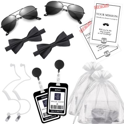 DONSAJI Ring Security Wedding Ring Bearer Gifts Proposal -Bow Tie, Sun Glasses, Earpiece and RingBearer Card for Kids Outfit Spy FBI Cosplay Toys(2pcs)