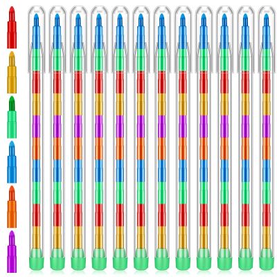 Thenshop 60 Pcs Stackable Crayons 10 Interchangeable Colors Valentine's Day Stacking Buildable Crayons Rainbow Stackable Pencils DIY Party Favors for Fall Holiday Kids Valentine School Office Supplies