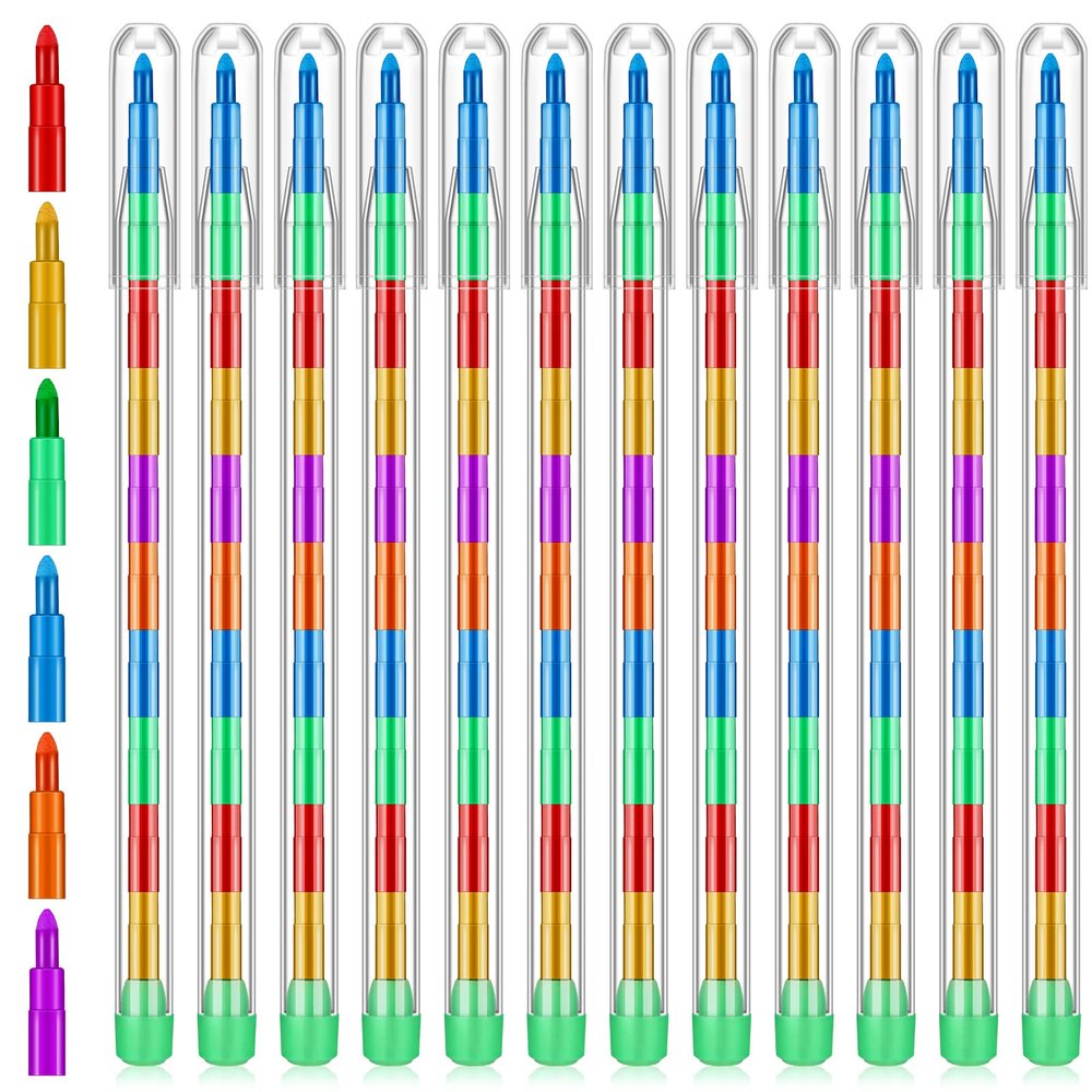 Thenshop 60 Pcs Stackable Crayons 10 Interchangeable Colors Valentine's Day Stacking Buildable Crayons Rainbow Stackable Pencils DIY Party Favors for Fall Holiday Kids Valentine School Office Supplies