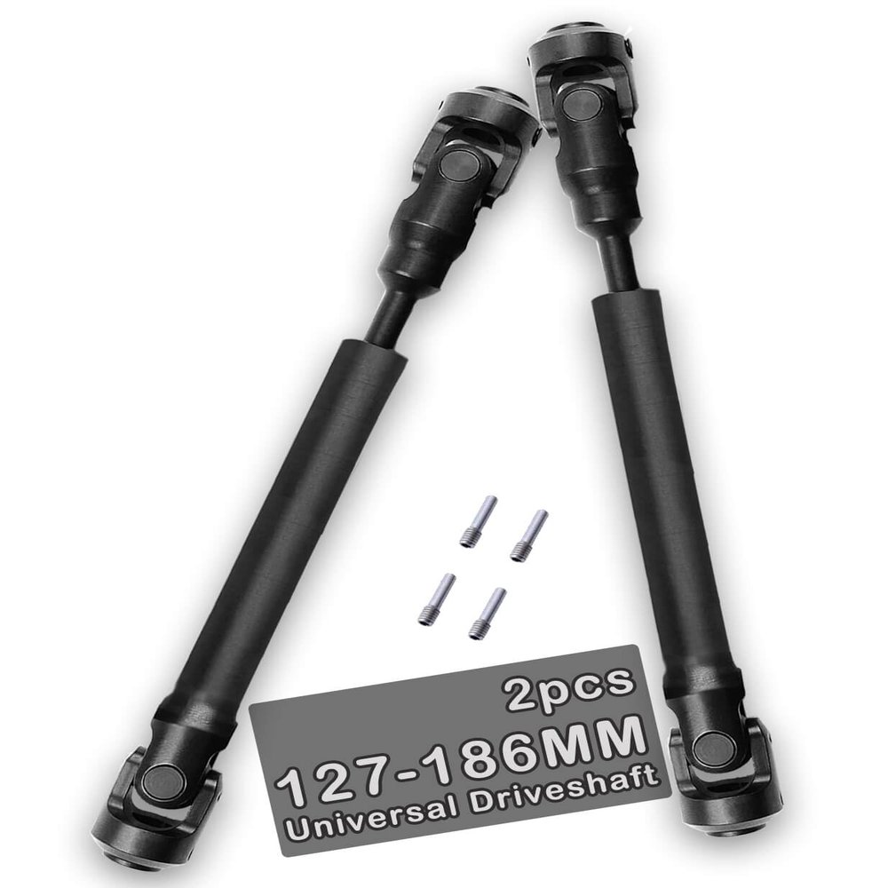 2PCS 127-186MM Universal Drive Shaft RC Upgrades for 1/10 SCX10 SCX10-II D90 Gen7 /Pro Rc 4WD GEN8 RC Crawler,RC Upgrade Parts Hop-Ups,Steel Full Metal Drive Shaft,Black (127-186 MM,2PCS)