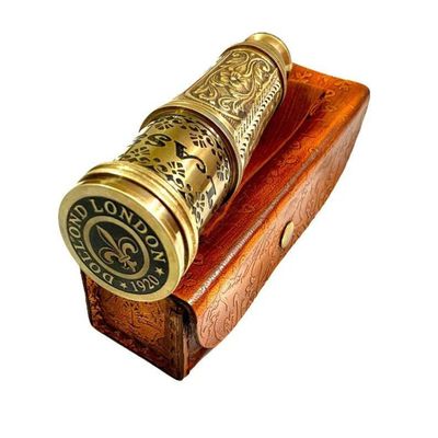Brass Engraved Telescope With Leather Box Engraved Navy Brass Victorian Marine Maritime Gift Brass Nautical Antique Working Telescope BY MUSKAN NAUTICAL STORE
