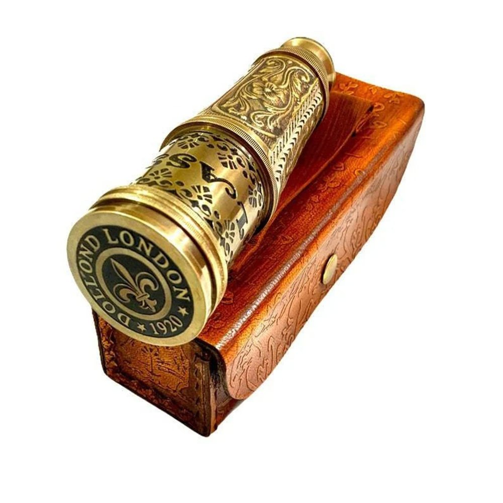 Brass Engraved Telescope With Leather Box Engraved Navy Brass Victorian Marine Maritime Gift Brass Nautical Antique Working Telescope BY MUSKAN NAUTICAL STORE