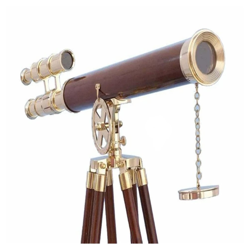 Brass Pirates Spyglass Telescope With Wooden Tripod Stand Engraved Navy Brass Victorian Marine Maritime Brass Nautical Antique Working Telescope BY MUSKAN NAUTICAL STORE