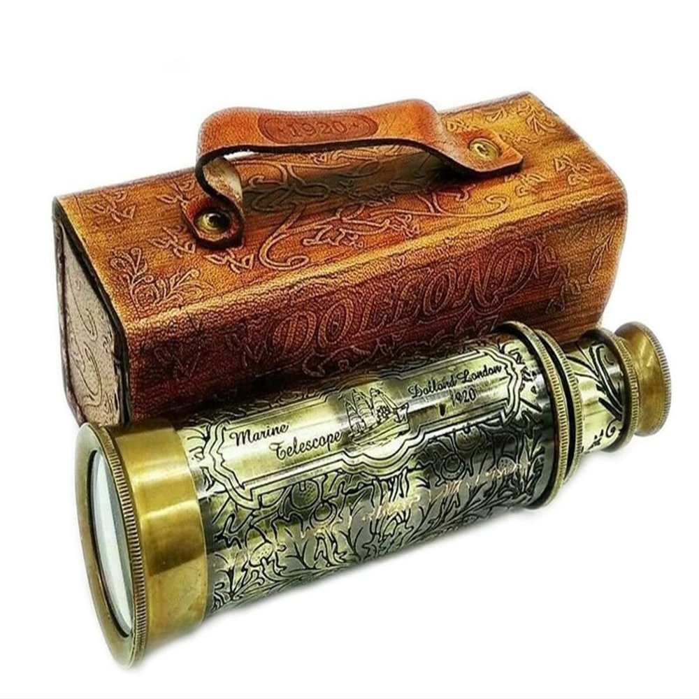 Antique Brass Pirates Spyglass Telescope With Wooden Tripod Stand Engraved Navy Brass Victorian Marine Maritime Gift Brass Nautical Antique Working Telescope BY MUSKAN NAUTICAL STORE