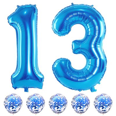 13th Birthday Balloons for Boys, 40 Inch Blue Foil Number 10 Balloons with Confetti Latex Helium Balloons, Blue Birthday Party Balloons Numbers 1 and 3 for Men Girls 13th 31st Anniversary Decorations