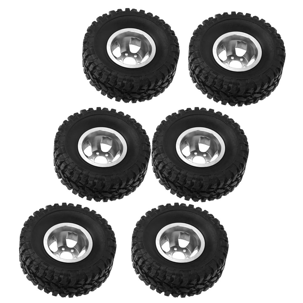 RC Rubber Tires, RC Wheels with Aluminum Alloy Wheel Hub for C14 C24 C34 C44 B14 B24 B16 B36 4WD Car Model(Silver)