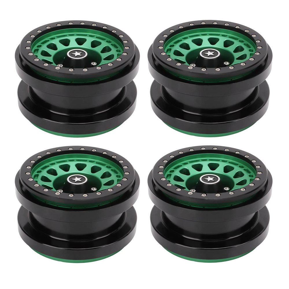 RC Vehicle Wheels Rims, Aluminum Alloy 2.9in 12 Hole 4 Pcs Drift Tires Hub for 1/6 AXAIL SCX6 RC Car Truck(Green)