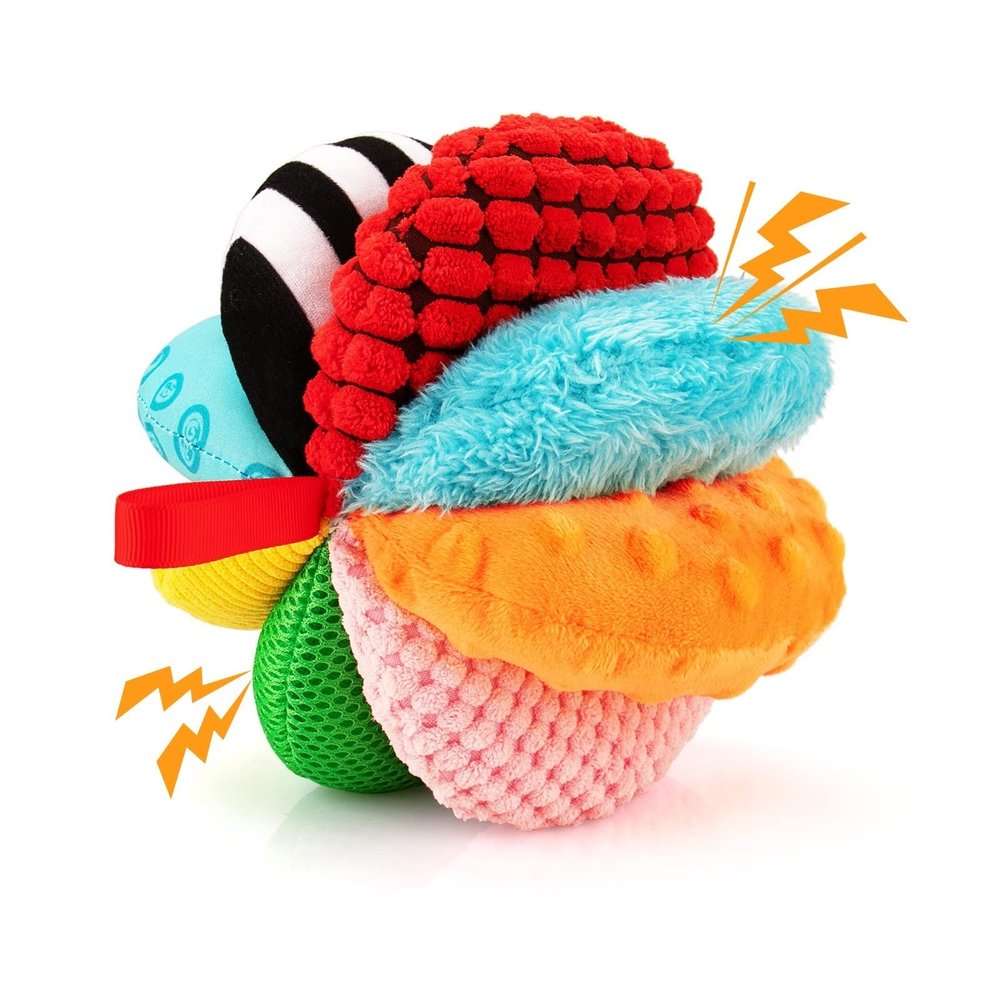 8-in-1 Sensory Balls for Infant Toddlers,Rainbow Fabric Baby Toy for Sensory Development,Montessori Toys for Babies 6-12 Months,8 Different Sensory Tactile Textures with Crinkle Rattle Squeakers