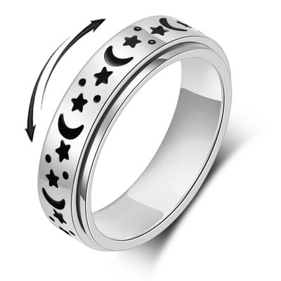 OreilleStar Anxiety Ring for Women Fidget Ring Anxiety Relief Items Spinner Rings for Anxiety Silver Moon Star Fidget Rings for Women Men Anxiety Band Ring