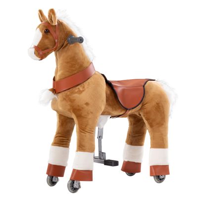 PONYEEHAW Ride on Horse Toys, Kids Riding Horse Toys Ride on Toys for 4-9 Years Old, Premium Plush Animals Toys Walking Horse with Wheels (Brown, 33.46" L x 11.81" W x 35.83" H)