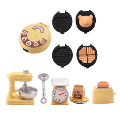 Miniature Dollhouse 10PCS Waffle Maker Toaster Scale Stand Mixer Flour Kitchen Set 1:12 Decoration Modern Mini House Furniture Accessories Kit (Yellow)