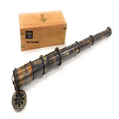 Nautical-Mart Dollond London 1920 Marine Collectible Decor Nautical Spyglass Antique Mounted Solid Brass Pirate Telescope with Wooden Box (with Natural Box), Wonderful Gift for Nautical Dcor Lovers