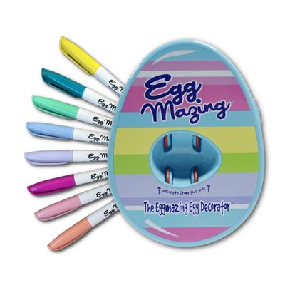 The Eggmazing Egg Decorator Easter Egg Decorator Kit - Arts and Crafts Set - Includes Egg Decorating Spinner and 8 Colorful Quick Drying Non Toxic Markers (Blue), Ages 3 and Up