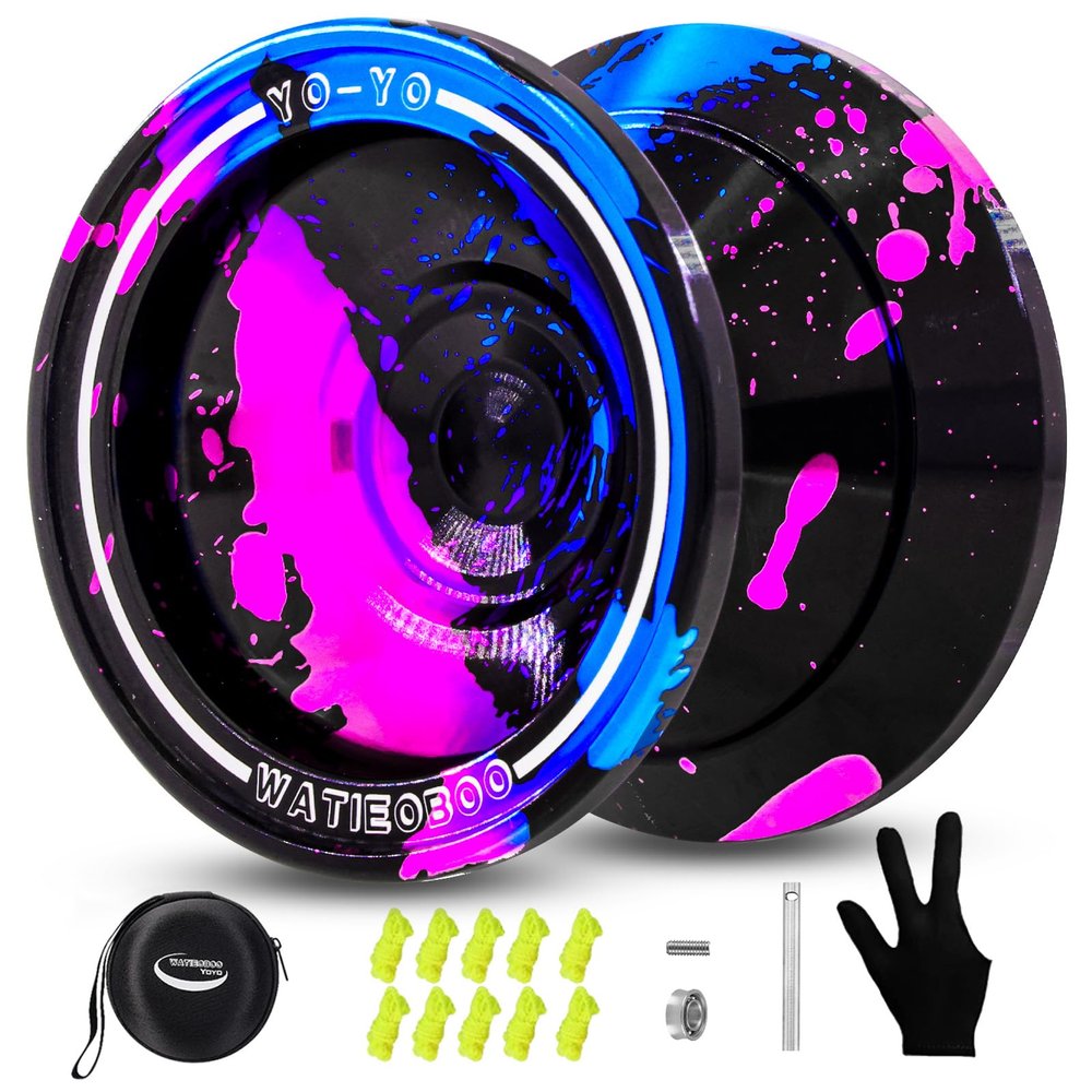 WATIEOBOO yoyo Professional Metal Trick Yo-yo Responsive & Unresponsive yoyos for Beginners and Adults yo yo, with Bearing Kit, 10 Strings, Case & Gloves