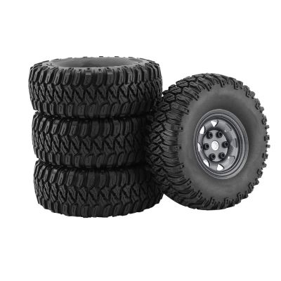 LAFEINA 4PCS 95mm Rubber Tire 1.55 inch Metal Beadlock Wheel for 1:10 RC Crawler Car D90 TF2 Tamiya CC01 LC70 MST JIMNY 90069 (Gray)