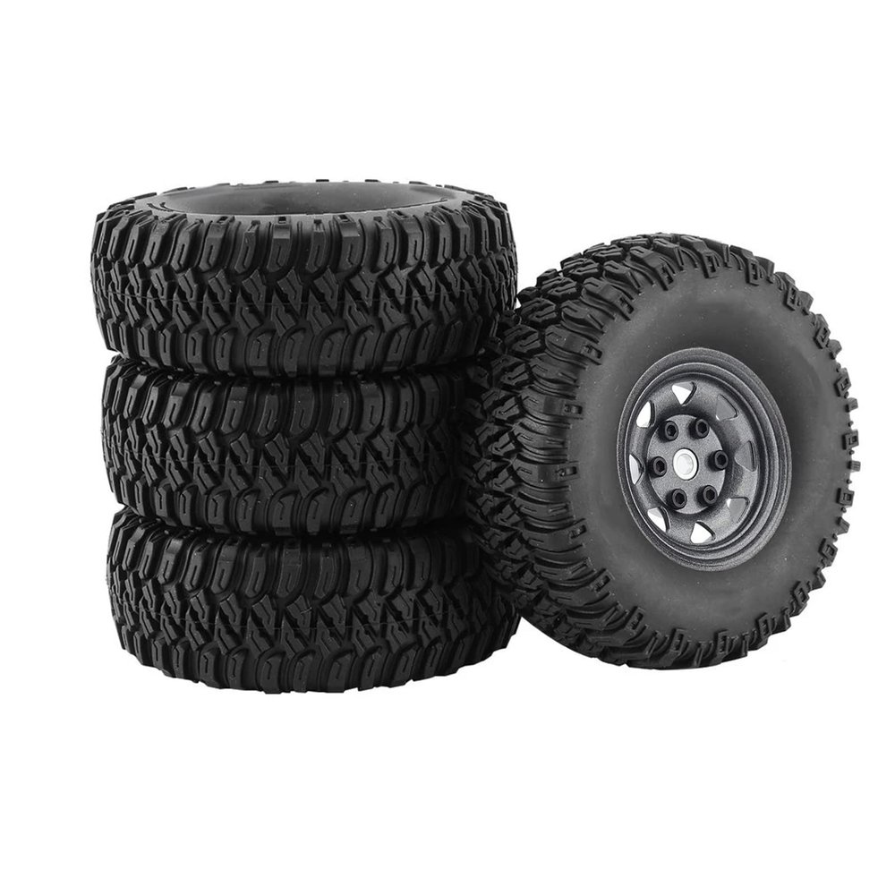 LAFEINA 4PCS 95mm Rubber Tire 1.55 inch Metal Beadlock Wheel for 1:10 RC Crawler Car D90 TF2 Tamiya CC01 LC70 MST JIMNY 90069 (Gray)