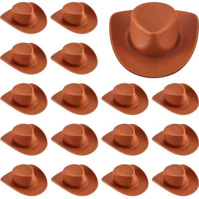40 Pieces Plastic Mini Cowboy Cowgirl Hat Western Hat Cupcake Toppers Miniature Cute Doll Party Toy Accessories for Dollhouse Decorations(Brown) (Brown)