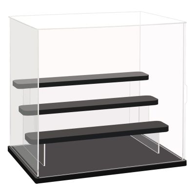 Choowin 4 Tier Clear Acrylic Display Case for Collectibles, Mini Figures, Pop Mart, Labubu, Sonny Angel, Smiski - Assemble Dustproof Acrylic Display Box with Door, Stand (Black Base Step)