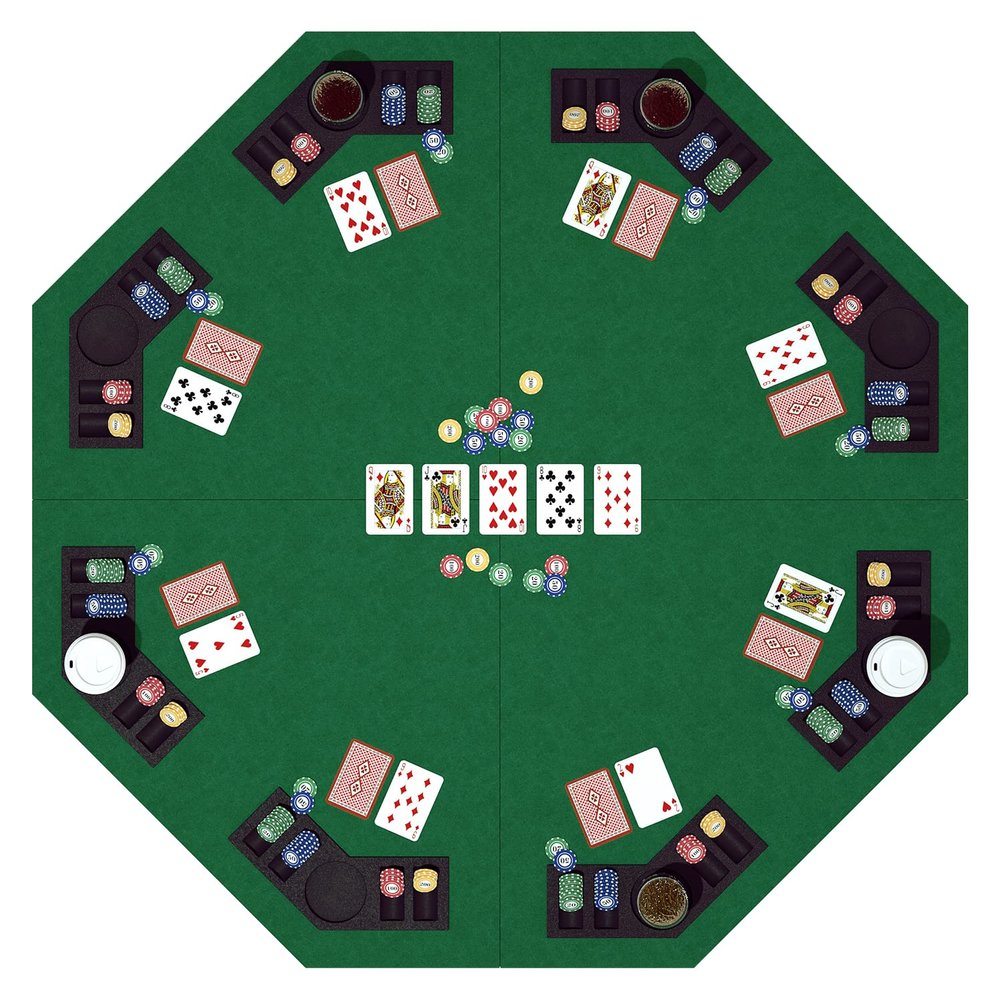 48 Inch Foldable Poker Table Top for 8 Players, Octagon Poker Table Topper with Chips Tray & Cup Holders, Professional Texas Holdem Poker Table Mat with Carrying Bag for Card Casino Games (Green)