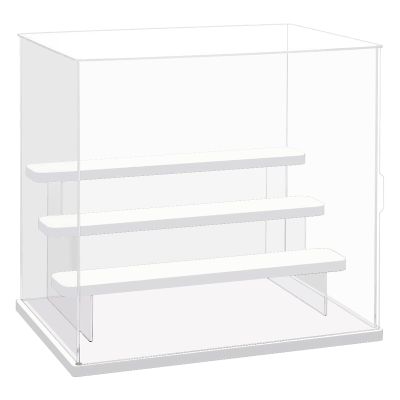 Choowin 4 Tier Clear Acrylic Display Case for Collectibles, Mini Figures, Pop Mart, Labubu, Sonny Angel, Smiski - Assemble Dustproof Acrylic Display Box with Door, Stand (White Base Step)