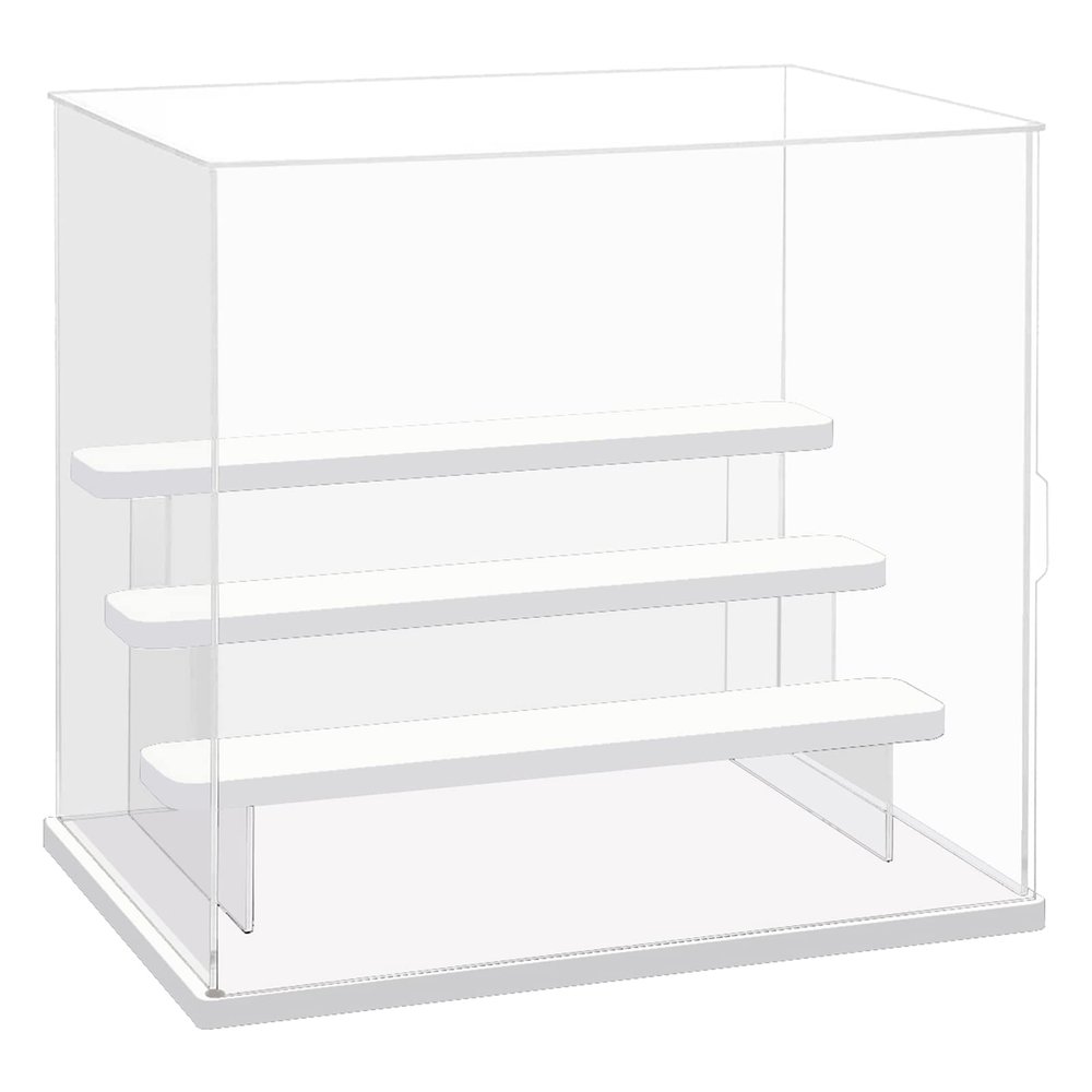 Choowin 4 Tier Clear Acrylic Display Case for Collectibles, Mini Figures, Pop Mart, Labubu, Sonny Angel, Smiski - Assemble Dustproof Acrylic Display Box with Door, Stand (White Base Step)