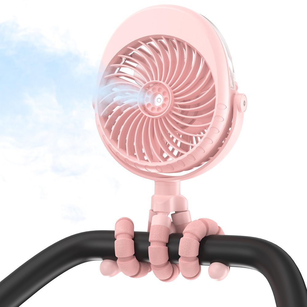 2026 Upgraded Misting Baby Stroller Fan Rechargeable, Flexible Tripod Clip for Car Seat Crib, Baby Shower Gifts & Baby Registry Search, Newborn Essentials for Beach Travel, Disney Summer Essentials