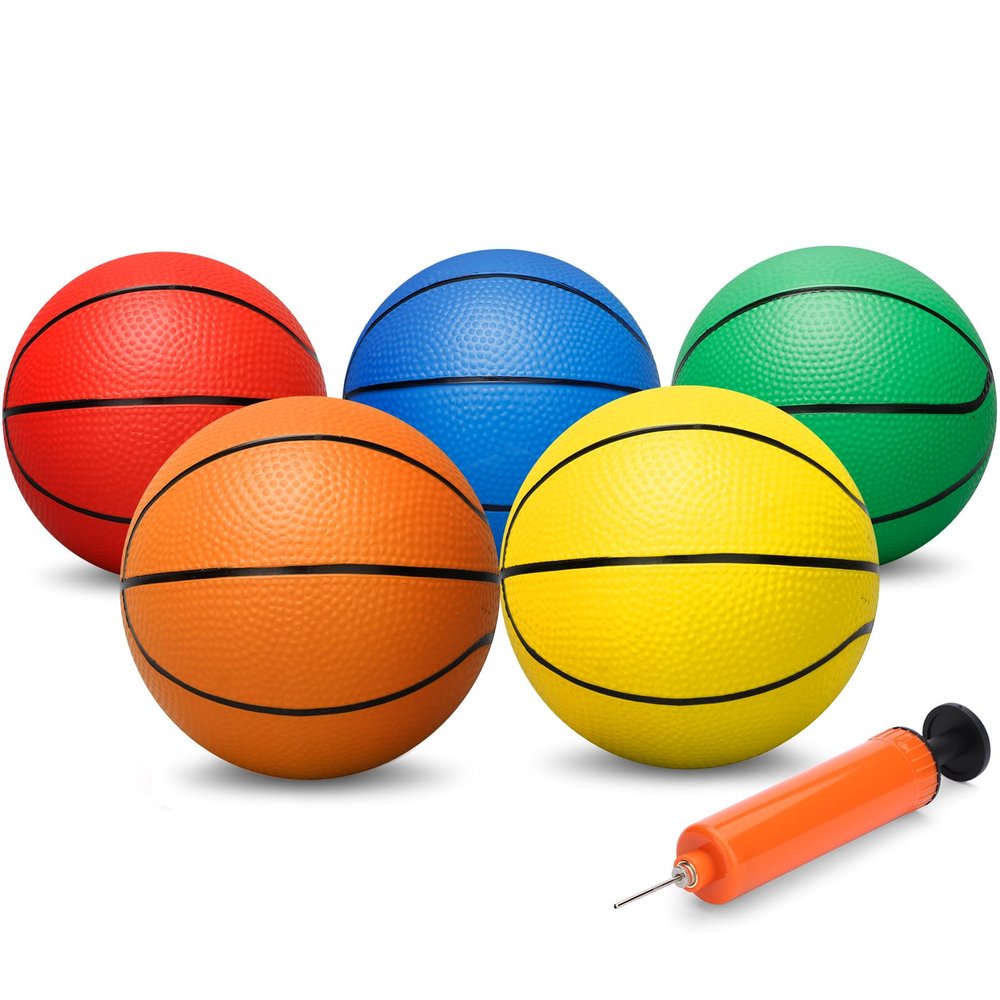 6" Mini Basketball for Kids Adults, Mini Indoor Ball for Over Door Basketball Hoop, Toddler Rubber Balls for Beach Pool Arcade Game, Sport Interactive Toys Gift for Boys Girls (5 Pack with Pump)