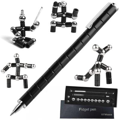 VYWmna Fidget Pen for Adults Kids,Toy Pen Decompression Magnetic Metal Pen, Desk Toys Multifunctional Deformable Magnet Writing Pen(Black)